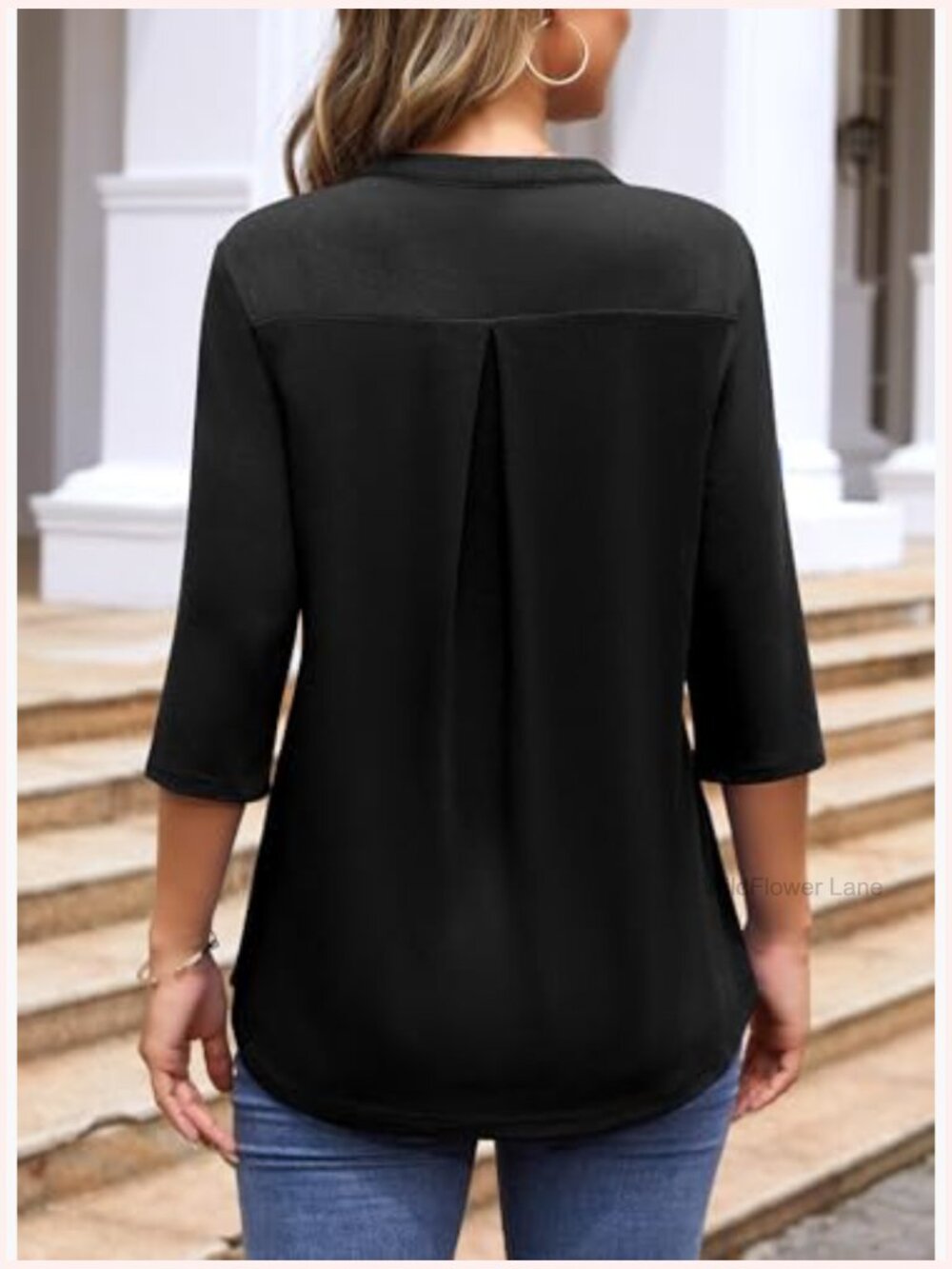 3/4 Sleeve Tunic with Leggings V-Neck Zipper Casual Blouse - Picture 4 of 7